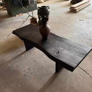 侘寂风实木茶几黑色碳化整板泡茶桌日式榻榻米矮桌茶室茶台咖啡桌