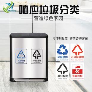 不锈钢脚踏垃圾桶带盖双桶静音缓降厨家用房干湿垃圾分类收纳桶