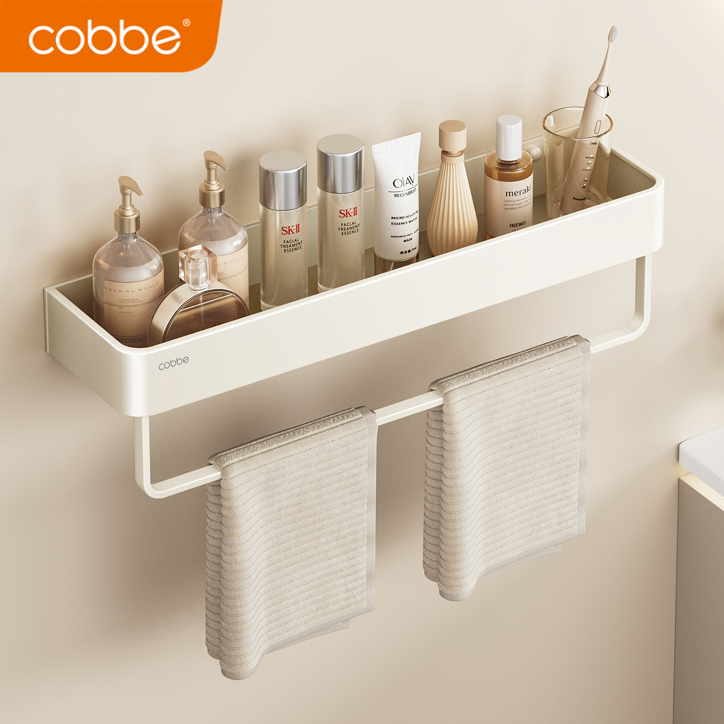 卡贝太空铝白色浴室置物架免打孔卫生间洗漱台厕所壁挂式收纳架