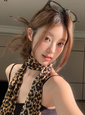 复古千禧风豹纹丝巾女薄款印花