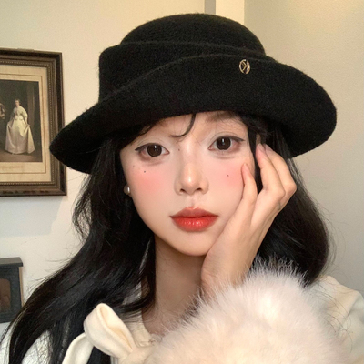 法式赫本风卷边针织礼帽女优雅