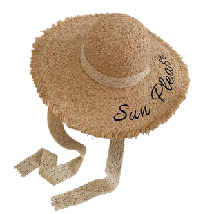 法式平顶拉菲草帽女款夏季遮阳帽海边沙滩帽子大帽檐大头围防晒帽