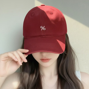 酒红色新款棒球帽女大头围显脸小时尚四季防晒帽遮颧骨鸭舌帽百搭