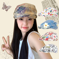 復(fù)古日系搞怪涂鴉前進帽女夏季薄款大頭圍顯臉小貝雷帽報童帽子