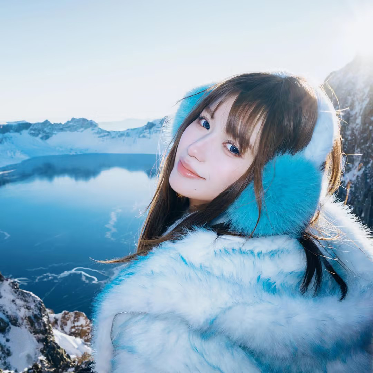 杨超越同款蓝色仿兔毛毛绒耳罩女