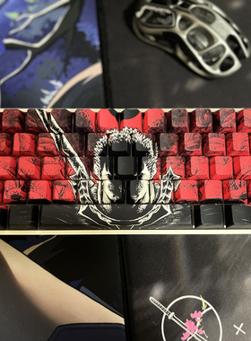 红色剑风格斯  侧刻透光PBT原厂高度键帽 五面热升华工艺键帽