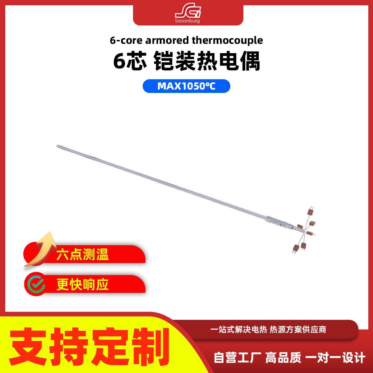 6芯铠装热电偶K型不锈钢热电偶超长S型热电阻温度传感石英套管