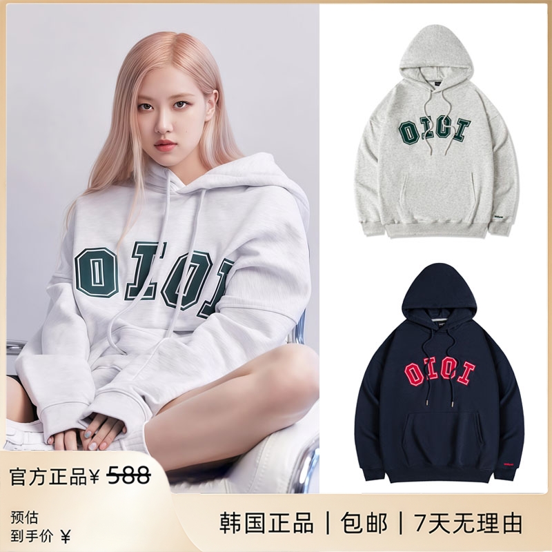 韩国正品oioi卫衣连帽外套字母刺绣宽松韩版男女情侣朴彩英同款秋