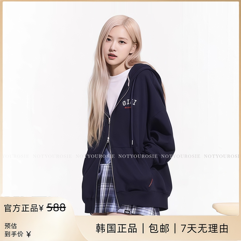韩国潮牌oioi外套卫衣ROSE朴彩英拉链5252byoioi纯棉宽松开衫连帽