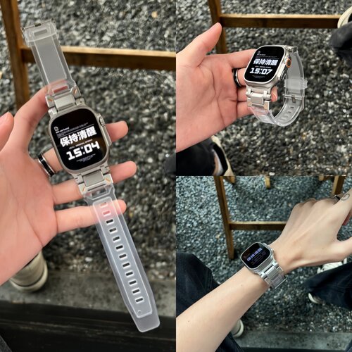 高级硅胶冰透运动不锈钢接口表带