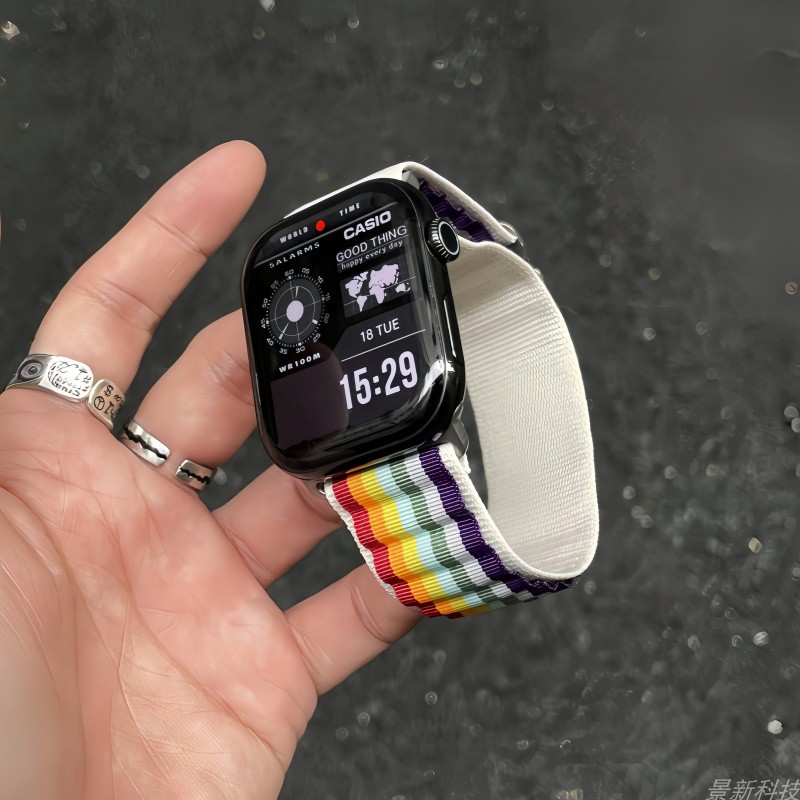 拼接色野径尼龙回环表带适用苹果AppleWatch苹果手表苹果手表表带