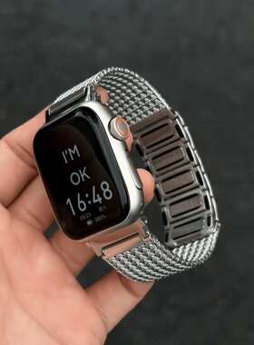 高级编织不锈钢磁吸表带适用苹果AppleWatch9SEiwatchS11/10Ultra
