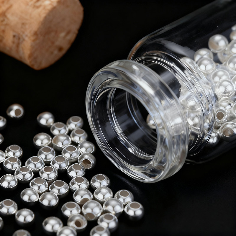 足银999空心圆珠散珠手链项链