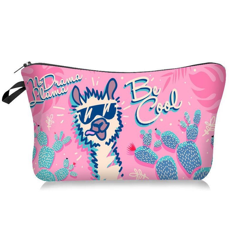 便携化妆包卡通羊驼手拿拉链包