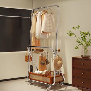 挂衣架卧室带储物柜落地卧室衣帽架简易房间中古挂衣服置物架子