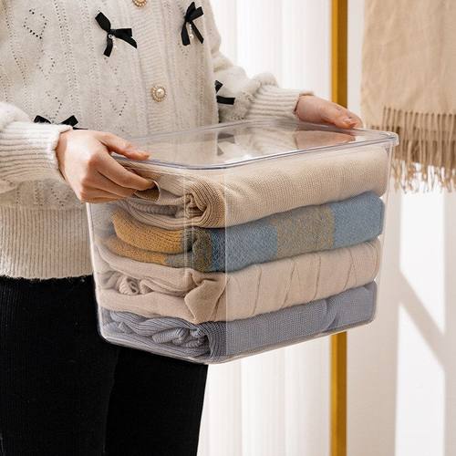 桌面收纳盒带盖透明整理盒果蔬零食收纳箱家用厨房杂物储物盒批发