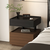 高级感悬浮式 意式 极简实木床头柜家用卧室2025新款 床边储物收纳柜