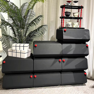 法式复古斗柜黑色轻奢实木简约沙发边柜收纳置物四斗柜卧室床头柜