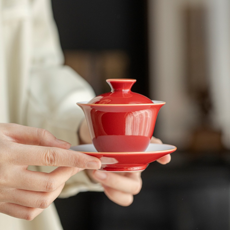 纯色玉泥三才盖碗小容量小号茶杯家用防烫茶具功夫泡茶碗茶具陶瓷