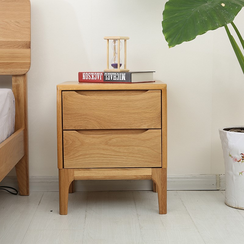 北欧收纳柜二斗柜 实木床头柜  橡木双抽柜卧室实木家具厂价批发