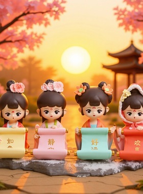 国色长歌手机支架 国风国潮创意桌面树脂工艺品萌趣设计摆件