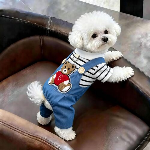 狗狗衣服春秋季牛仔背带裤泰迪比熊雪纳瑞小型犬宠物四脚衣可牵引