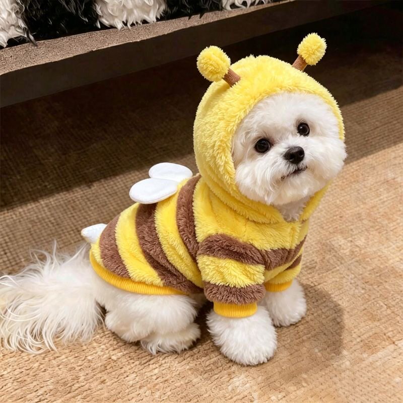 狗狗衣服秋冬装保暖泰迪比熊雪纳瑞小型犬猫咪宠物可牵引蜜蜂绒衣