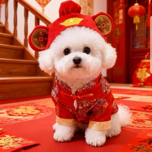 狗狗衣服秋冬款新年唐装泰迪比熊博美小型犬猫咪过年喜庆宠物棉衣