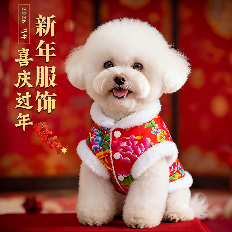狗狗衣服秋冬东北大花棉袄泰迪比熊博美宠物猫咪新年喜庆潮流唐装