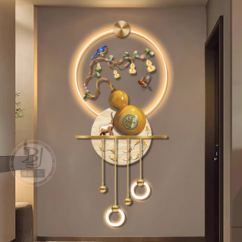 新中式玄关葫芦装饰画高级感led感应发光挂画走廊尽头轻奢壁画图片