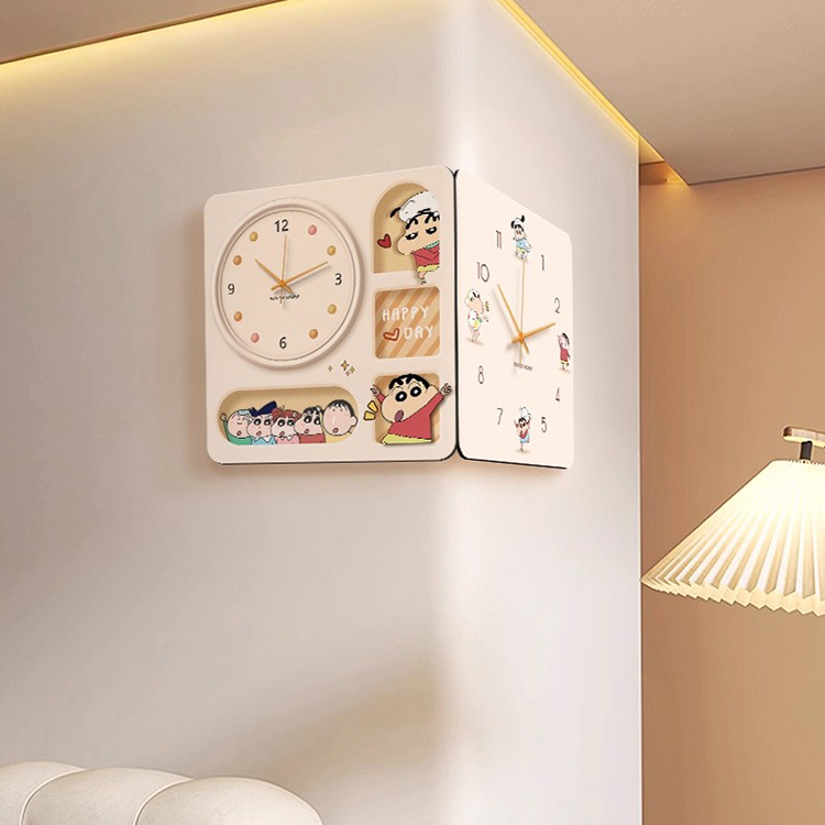 奶油风客厅挂钟蜡笔小新转角双面
