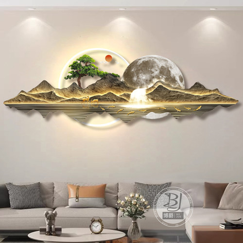 轻奢led带灯迎客松客厅装饰画