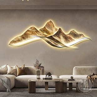 现代轻奢客厅装饰画背有靠山沙发背景墙挂画大气高级感山水壁灯画