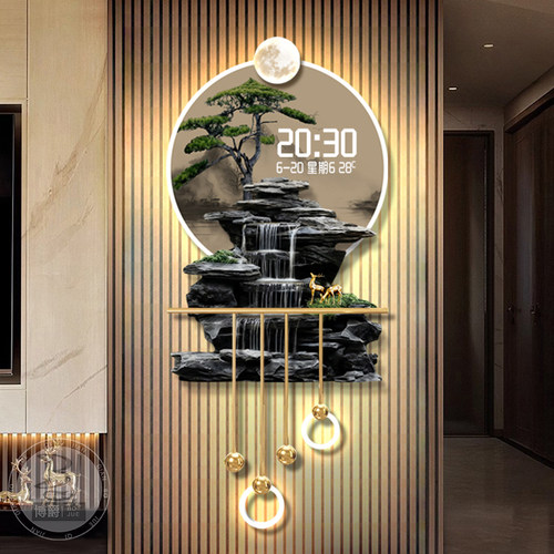 流水生财玄关装饰画高级感立体