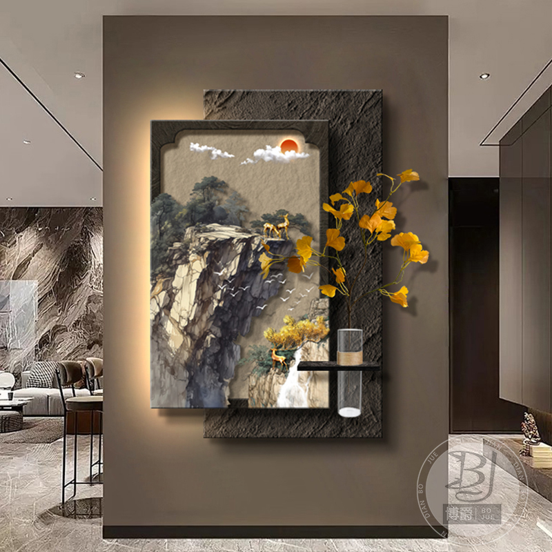 新中式玄关装饰画高级感立体砂岩
