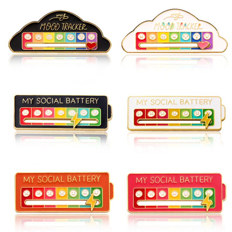 我的社交电量胸针高档心情转换可滑动电池徽章别针表情胸牌女