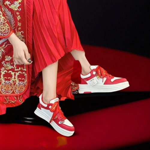 禾秀婚纱两穿红色婚鞋新娘鞋女小个子日常可穿不累脚增高7cm婚鞋