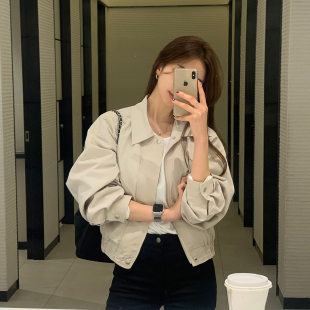 韩国薄款 纯色夹克小外套女 春款 爆款 简约百搭宽松小个子 2024新款