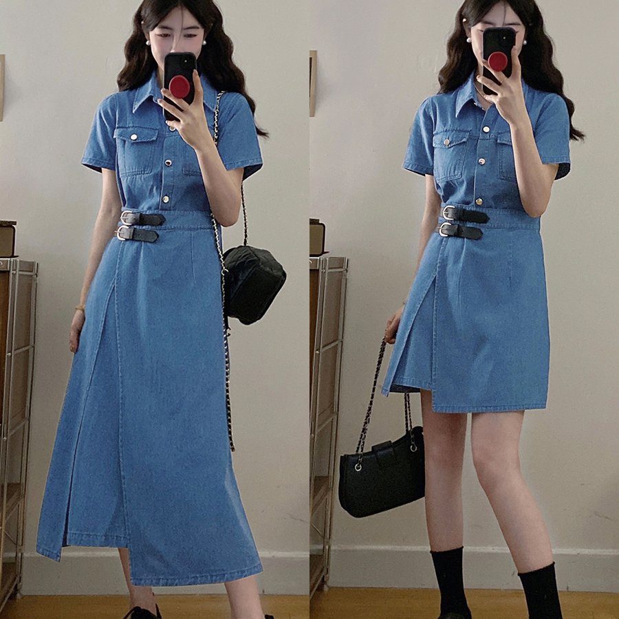 实拍2000件大码女装港味简约复古风一片式收腰显瘦连衣裙胖MM