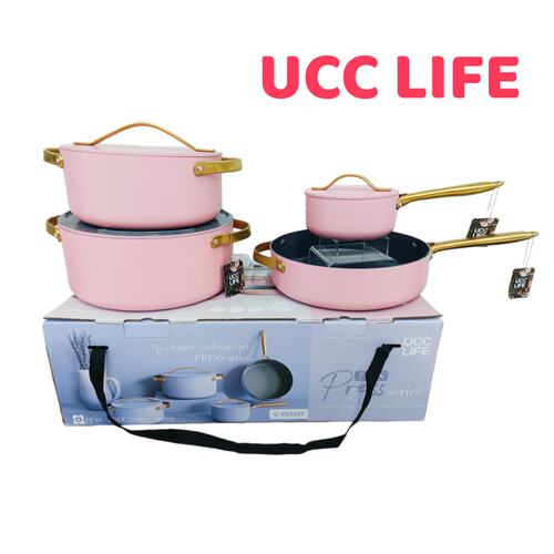 UCC LIFE 拉伸锅7件套家用汤锅锅具套装不粘锅平底锅炒锅礼品锅