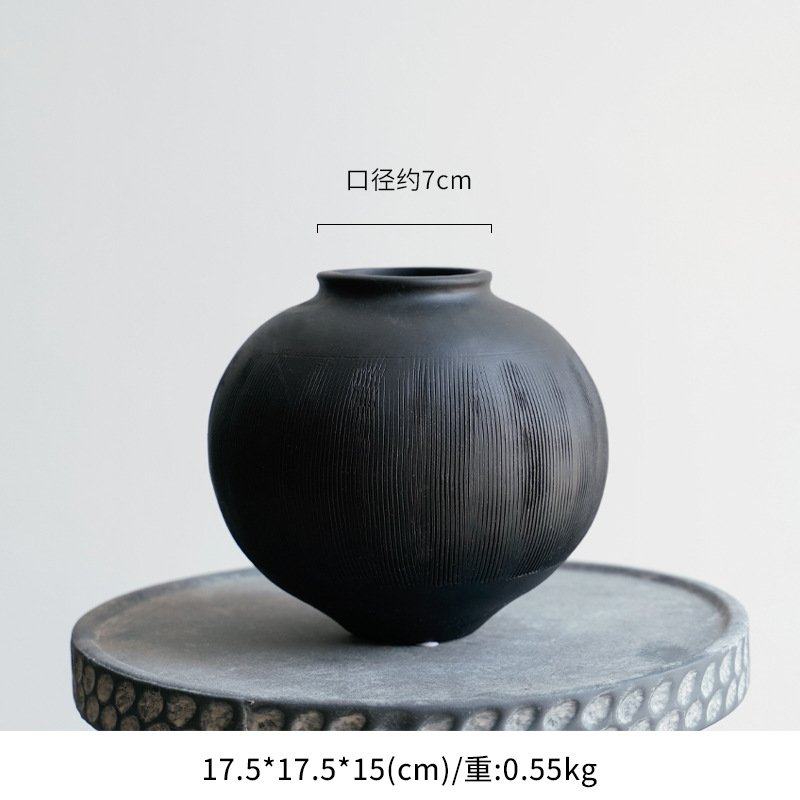 复古新中式陶罐侘寂风装饰高级感摆件玄关电视柜插花水培陶瓷花瓶,家居饰品,家饰软装搭配套装,淘宝优惠券,粉丝福利购,淘宝优惠卷