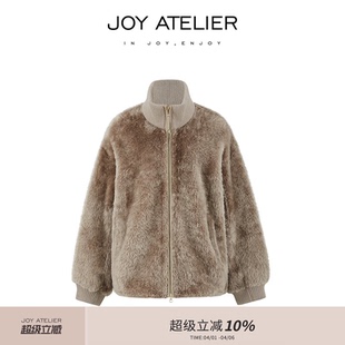 JOY 南非边区莱斯特羊皮毛一体立翻领大廓形宽松皮草外套 太阳城