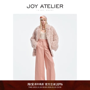 花式 JOY9576 领中长款 璟玺粉西装 卷曲羊皮毛一体宽松外套 甜蜜蜜