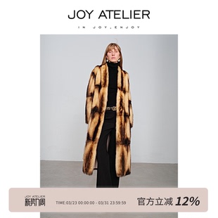 中长款 丹麦进口艾鼬毛皮大衣女V领修身 系带皮草外套 ATELIER JOY