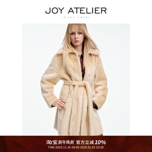 皮毛一体皮草外套 琥珀金美洲苏丽大翻领腰带中长款 JOY9573 沐光