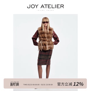 皮草马甲背心 俄罗斯进口粉棕琥珀紫貂腰带短款 JOY8S07 棕粉佳人