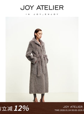 JOY0903 RIME 雾凇凝华经典托斯卡纳直毛羊皮革皮毛一体系带大衣