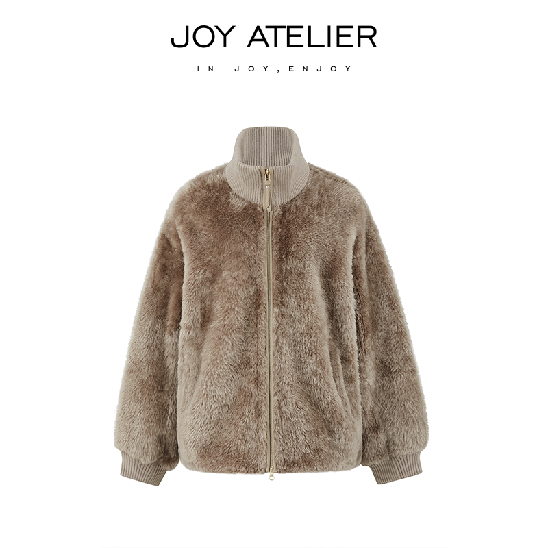 羊皮毛一体立翻领大廓形皮草外套