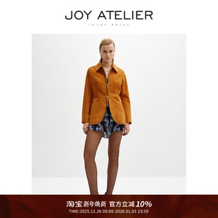 JOY 翻领圆摆高腰摩登复古双开拉链夹克外套 ATELIER4010珊瑚玫瑰