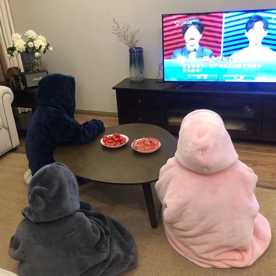 法兰绒睡衣男冬季加绒加厚家居服女懒人毯子一体式可外穿情侣睡袍